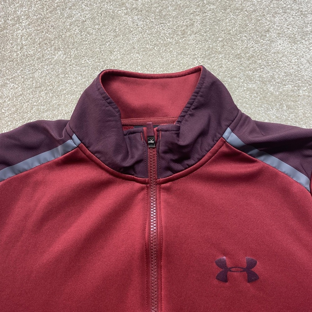 Under Armour Track Jacket Mens Medium Maroon Storm ColdGear Full Zip Performance - Picture 3 of 8
